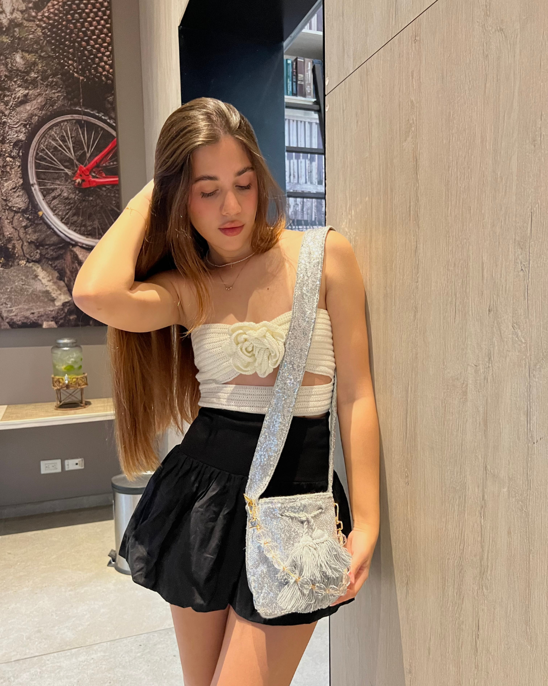 Mochila glam silver gasa decorada doble uso