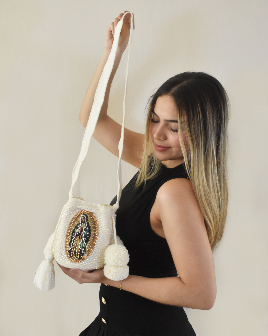 Mochila de la virgen de Guadalupe manto esmeralda