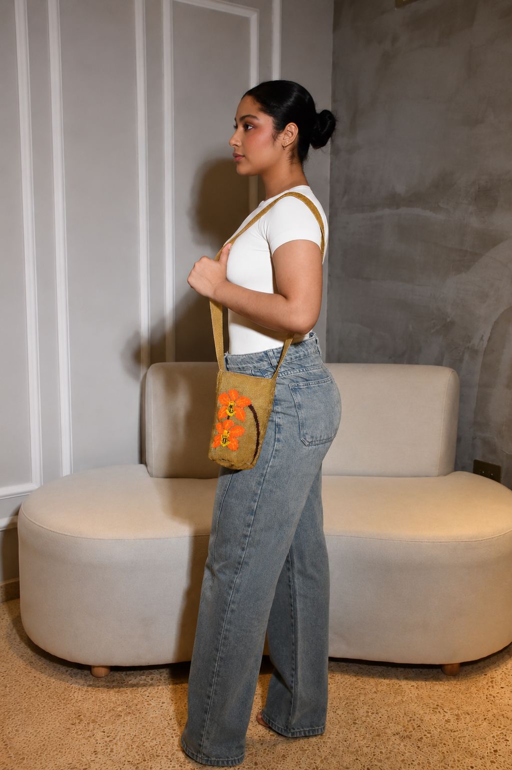 Mochila en mostacilla Orquídea